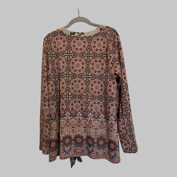 Floral Long Sleeve Knit Tunic Sweater Women’s Size L Bohemian Hippie Patchwork - Picture 2 of 10